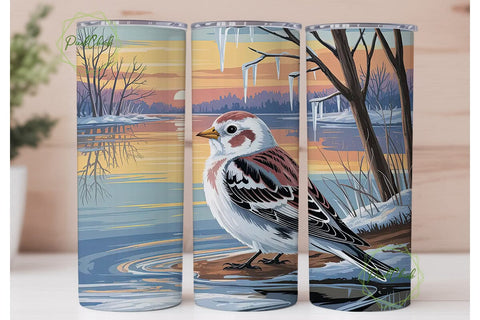 Winter Sunset Bird 20oz Tumbler Wrap Sublimation PixelChick 