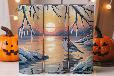 Winter Sunset Bird 20oz Tumbler Wrap Sublimation PixelChick 
