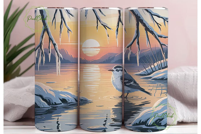 Winter Sunset Bird 20oz Tumbler Wrap Sublimation PixelChick 