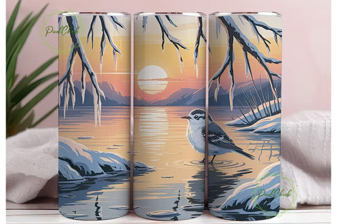 Winter Sunset Bird 20oz Tumbler Wrap Sublimation PixelChick 