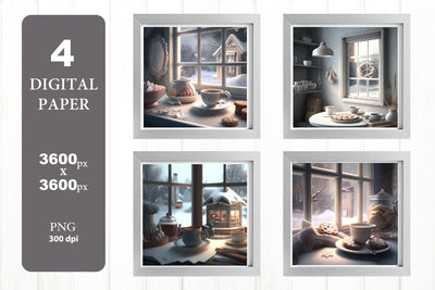 Winter Tea Scene PNG. Cozy Winter Digital Paper PNG. Sublimation Olga Terlyanskaya 