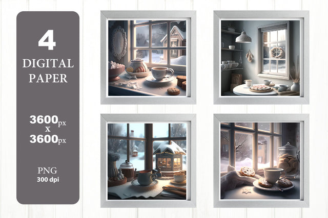 Winter Tea Scene PNG. Cozy Winter Digital Paper PNG. Sublimation Olga Terlyanskaya 