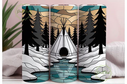 Winter Teepee Stained Glass 20oz Tumbler Sublimation PixelChick 