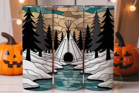 Winter Teepee Stained Glass 20oz Tumbler Sublimation PixelChick 