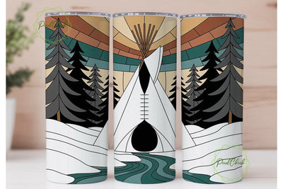 Winter Teepee Stained Glass 20oz Tumbler Sublimation PixelChick 