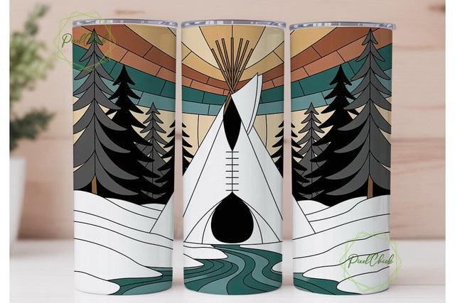 Winter Teepee Stained Glass 20oz Tumbler Sublimation PixelChick 