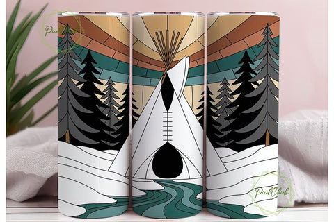 Winter Teepee Stained Glass 20oz Tumbler Sublimation PixelChick 