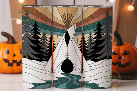 Winter Teepee Stained Glass 20oz Tumbler Sublimation PixelChick 