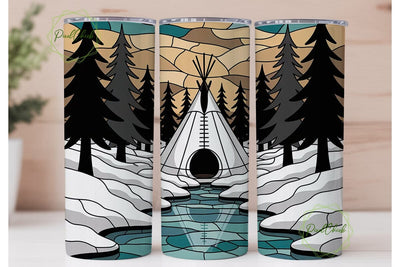 Winter Teepee Stained Glass 20oz Tumbler Sublimation PixelChick 