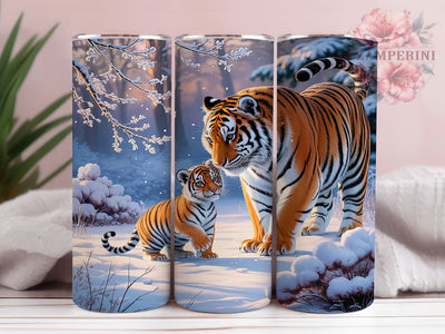 Winter Tiger and Cub Tumbler, Winter Tiger Scene, Snowy Wildlife Art, Mother And Baby Tiger, Winter Forest Design, 20oz Tumbler, Sublimation Design Sublimation Li Zamperini 