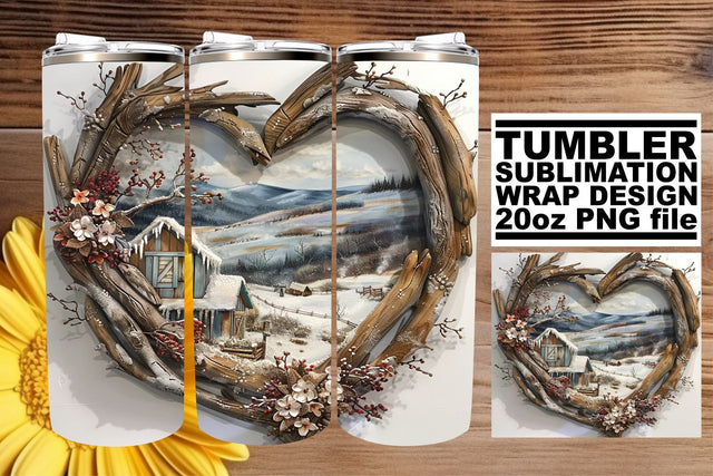 Winter Tumbler Wrap 3D Heart Frame Sublimation Christmas Sublimation afrosvg 