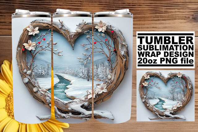 Winter Tumbler Wrap Sublimation 3D Heart Frame Christmas Sublimation afrosvg 