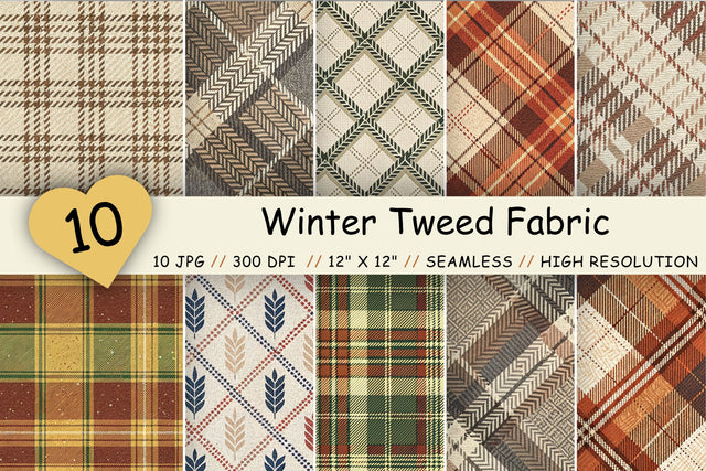 Winter Tweed Fabric Digital Paper - Warm Herringbone Textile Seamless Patterns Digital Pattern FloridPrintables 