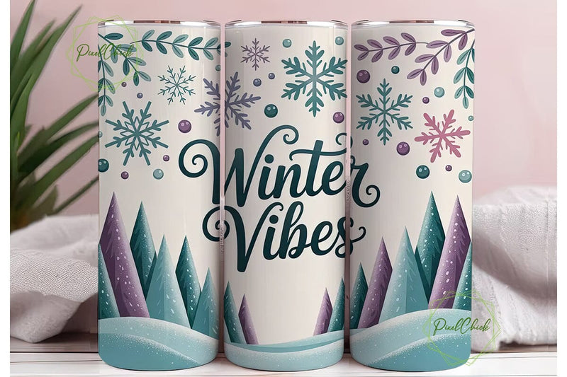 Winter Vibes 20oz Tumbler Wrap Sublimation PixelChick 