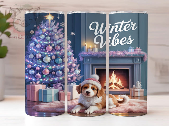 Winter Vibes Puppy Christmas Tumbler, Cute Dog Christmas Wrap, Holiday Puppy Sublimation, 20oz Dog Tumbler, Festive Puppy Art, Seasonal Dog Mug, Whimsical Christmas Cup Sublimation Lara' s Designs 