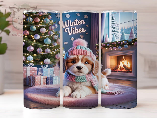Winter Vibes Puppy Christmas Tumbler, Cute Dog Christmas Wrap, Holiday Puppy Sublimation, 20oz Dog Tumbler, Festive Puppy Art, Seasonal Dog Mug, Whimsical Christmas Cup Sublimation Lara' s Designs 
