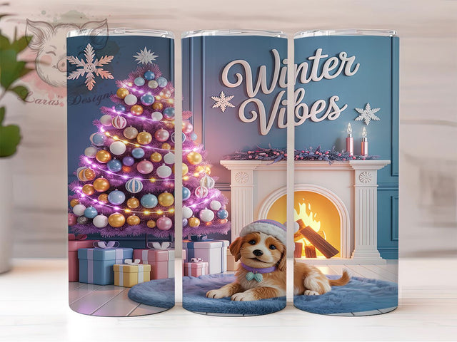 Winter Vibes Puppy Christmas Tumbler, Cute Dog Christmas Wrap, Holiday Puppy Sublimation, 20oz Dog Tumbler, Festive Puppy Art, Seasonal Dog Mug, Whimsical Christmas Cup Sublimation Lara' s Designs 