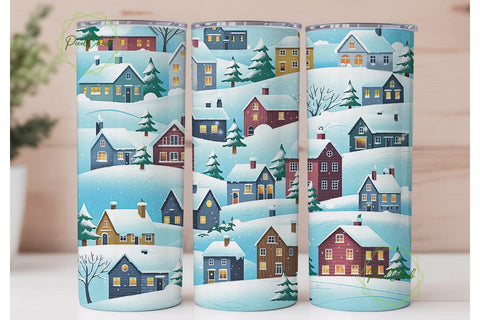 Winter Village 20oz Tumbler Wrap Sublimation PixelChick 