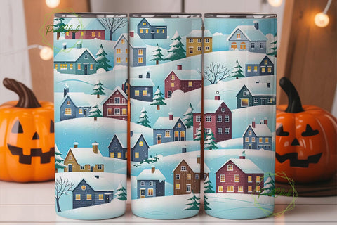 Winter Village 20oz Tumbler Wrap Sublimation PixelChick 