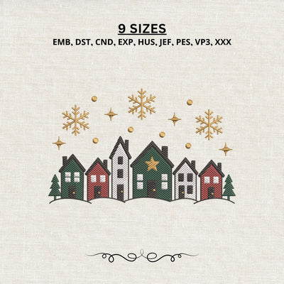 Winter Village Embroidery Design – Christmas Houses Snowflakes Holiday Machine Embroidery File Embroidery/Applique DESIGNS PatternFeed8 