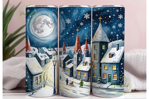 Winter Village Night 20oz Tumbler Wrap Sublimation PixelChick 