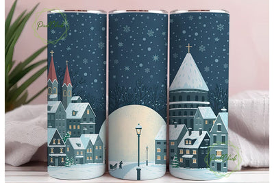 Winter Village Night 20oz Tumbler Wrap Sublimation PixelChick 