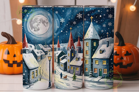 Winter Village Night 20oz Tumbler Wrap Sublimation PixelChick 