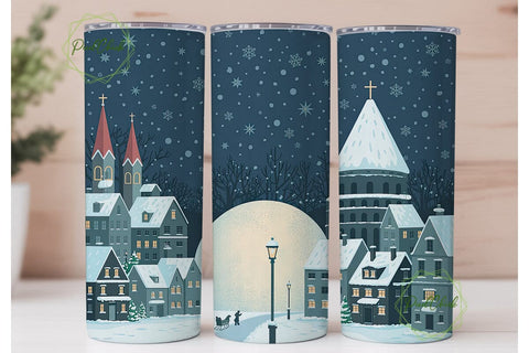 Winter Village Night 20oz Tumbler Wrap Sublimation PixelChick 