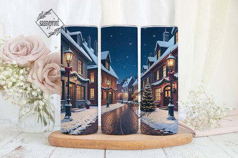 Winter Village Night Tumbler Wrap PNG Sublimation sassyprint 