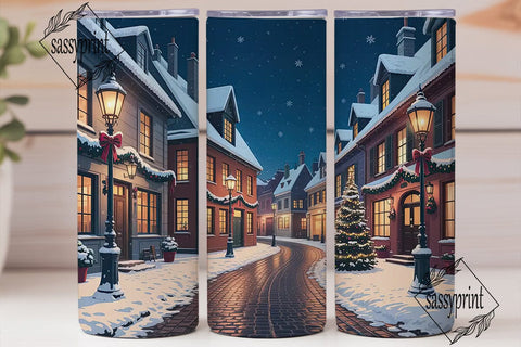 Winter Village Night Tumbler Wrap PNG Sublimation sassyprint 