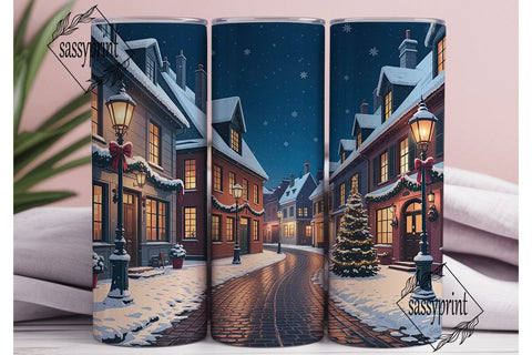 Winter Village Night Tumbler Wrap PNG Sublimation sassyprint 