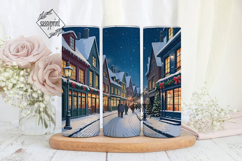 Winter Village Night Tumbler Wrap PNG Sublimation sassyprint 