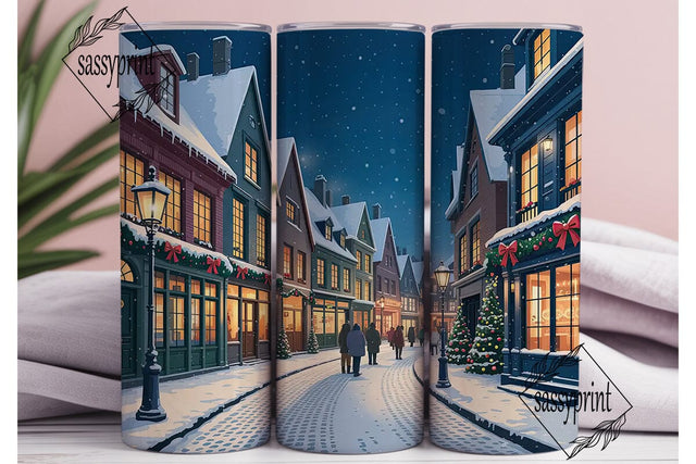 Winter Village Night Tumbler Wrap PNG Sublimation sassyprint 