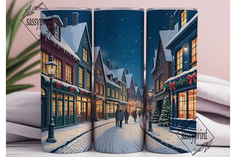 Winter Village Night Tumbler Wrap PNG Sublimation sassyprint 
