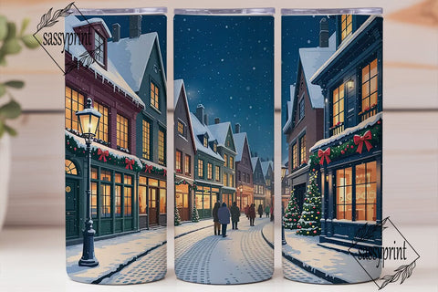 Winter Village Night Tumbler Wrap PNG Sublimation sassyprint 