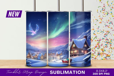 Winter Village Sleigh Ride Under Aurora Sky Sublimation Regulrcrative 