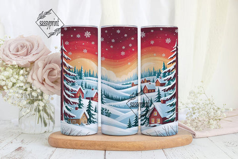 Winter Village Snow 20oz Tumbler Wrap Sublimation sassyprint 