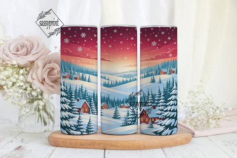 Winter Village Snow 20oz Tumbler Wrap Sublimation sassyprint 