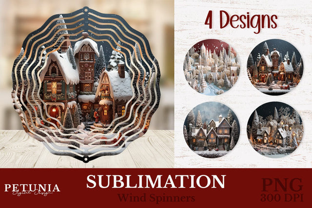 Winter Village Wind Spinner | Wind Spinner Sublimation PNG Sublimation Petunia Digital Design 