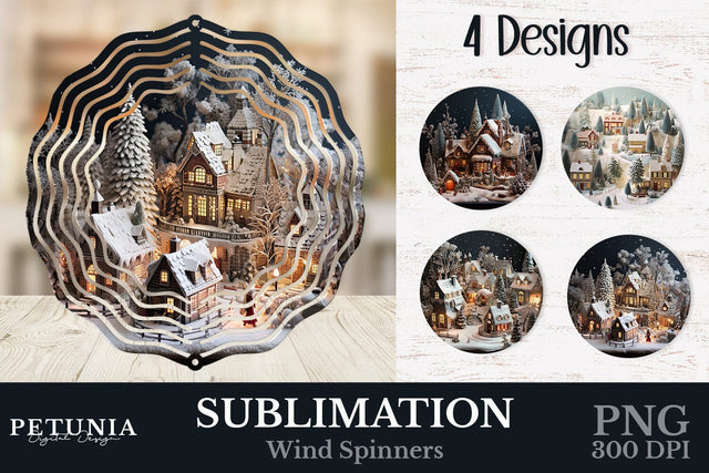 Winter Village Wind Spinner | Wind Spinner Sublimation PNG Sublimation Petunia Digital Design 