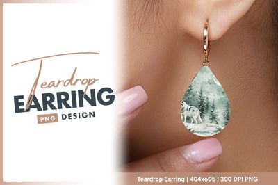Winter wolf forest moon teardrop earring png Sublimation Regulrcrative 