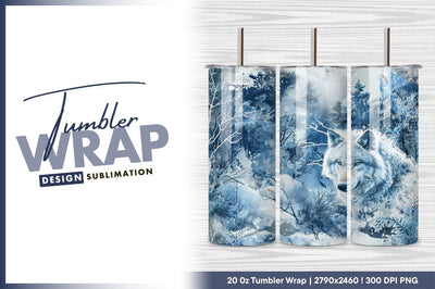 Winter wolf landscape tumbler design template Sublimation Regulrcrative 