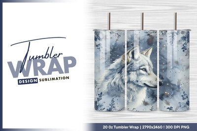 Winter wolf watercolor floral tumbler png Sublimation Regulrcrative 