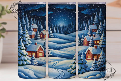 Winter Wonderland Cabin Tumbler Wrap PNG Sublimation sassyprint 