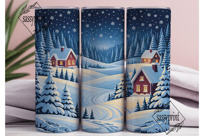 Winter Wonderland Cabin Tumbler Wrap PNG Sublimation sassyprint 