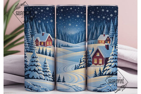 Winter Wonderland Cabin Tumbler Wrap PNG Sublimation sassyprint 