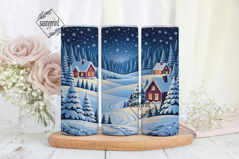 Winter Wonderland Cabin Tumbler Wrap PNG Sublimation sassyprint 