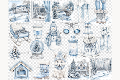 Winter Wonderland Clip Art Bundle | Cozy Cabin Snowy Clipart SVG GlamArtZhanna 