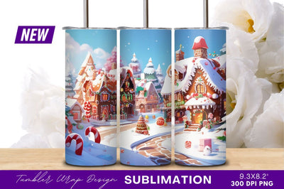 Winter Wonderland Gingerbread Houses Snowy Christmas Scene Sublimation Regulrcrative 