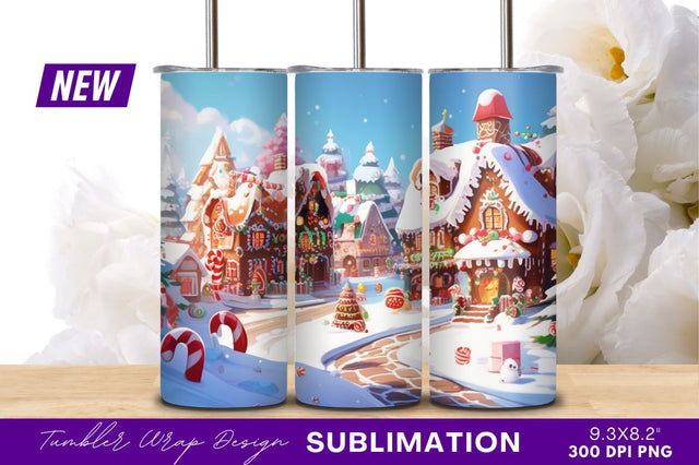 Winter Wonderland Gingerbread Houses Snowy Christmas Scene Sublimation Regulrcrative 
